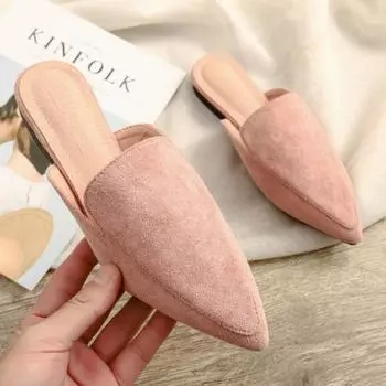 Женские тапочки, верхняя одежда, летняя мода, сумка, головка, плоский носок, остроносые, полутапочки, женские замшевые туфли Muller, большой размер 4142 33 розовый