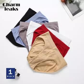 Женские трусики Charmleaks с резьбой, трусы со средней талией на подкладке из чистого хлопка, дышащие однотонные трусики, M-XL, 1 шт.
