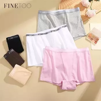 Женские трусы-боксеры FINETOO из чистого хлопка, однотонное бесследное нижнее белье, мягкие и удобные трусы S чёрный