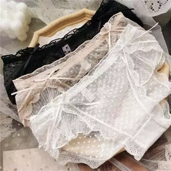 Женские трусы, сладкое нижнее белье, сексуальные трусики с рюшами без милых сетчатых трусиков с низкой посадкой One Size белый
