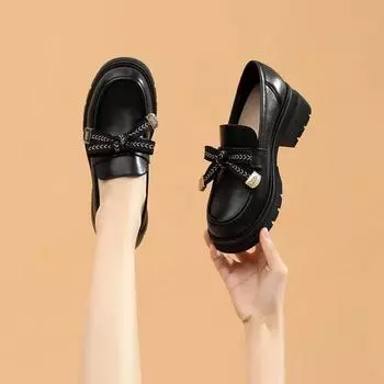 Женские туфли-лодочки Kawaii Platform Evening With Bow Милые женские туфли Премиум-обувь Y2k Низкая цена Последние стильные туфли Slip On 35