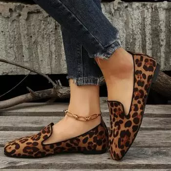 Женские туфли-лоферы Rerto Flats New Square Toe Casual Walking Shoes Женские модные леопардовые кроссовки Zapatos Mujer 35 коричневый