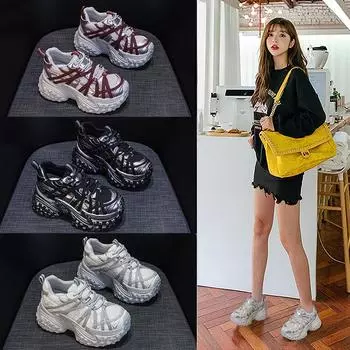 Женские туфли Paris Retro Dad 2024: Модные спортивные повседневные кроссовки на толстой подошве для осени 37 абрикосовый