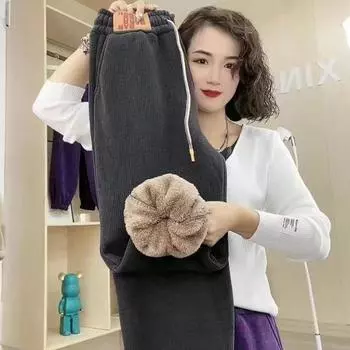 Женские удобные длинные брюки больших размеров, зимние однотонные утепленные брюки, теплые прямые утолщенные брюки для снега 3XL