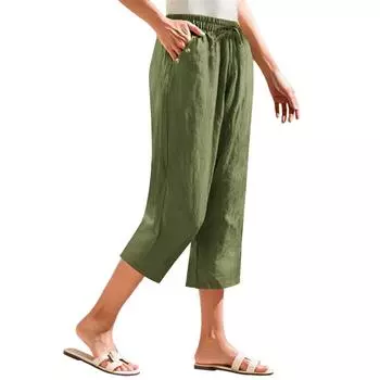 Женские укороченные брюки Stralght Pants With Pockets Lightweight Caual Loose Trousers L армия зеленый