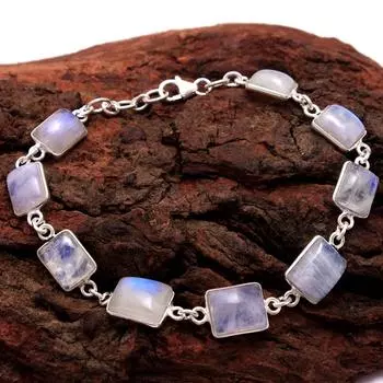 Серебряный браслет Moonstone, женские украшения, браслет ручной работы, серебряные украшения, серебро 925 пробы, подарок маме белый
