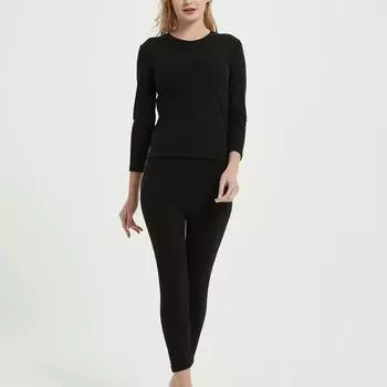 Женские ультрамягкие комплекты термобелья Long Johns с флисовой подкладкой XXXL чёрный