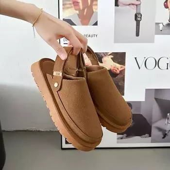 Женские утепленные плюшевые тапочки на меху, зимние слипоны, лоферы на массивной платформе, туфли-лодочки, женские хлопковые тапочки с толстой подошвой, шлепанцы 35 коричневый