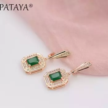 Женские висячие серьги PATAYA, длинные серьги с квадратным натуральным цирконом