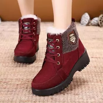 Женские зимние ботинки Martin Lace-up Snow Boots 2024 года — толстые, теплые, с бархатом, короткие 41 чёрный