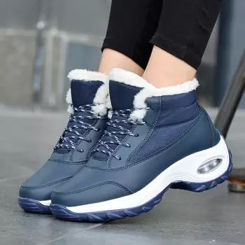Женские зимние ботинки Plus Air Cushion Snow Boots Casual Zambo со шнуровкой, теплые, среднего размера, хлопковые, большого размера, однотонные 36 синий