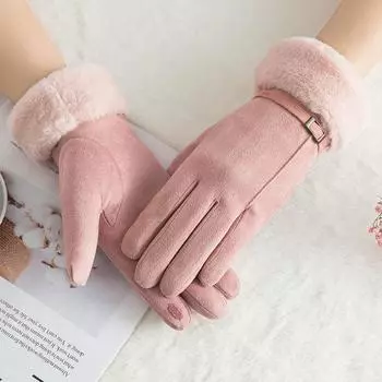 Женские зимние перчатки, теплые, утолщенные, с плюшевой подкладкой 1 pairs чёрный