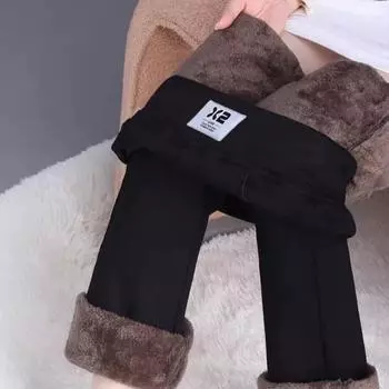 Женские зимние прямые брюки с флисовой подкладкой, утепленные женские прямые брюки, мешковатые теплые спортивные штаны из овечьей шерсти, повседневные брюки с высокой талией S