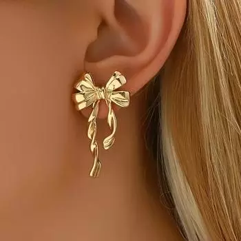 Женские золотые серьги-бантики, милые серьги, минималистичный кулон, универсальные серьги для пляжных свиданий и путешествий, 1 пара One Size золотой