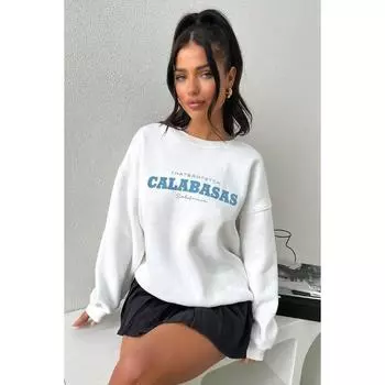 Женский белый свитшот с круглым вырезом с принтом Calabasas Fetch