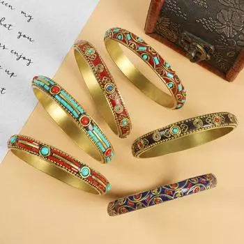 Женский браслет BlingBay в тибетском стиле, непальский браслет в этническом стиле, винтажный латунный браслет с камнями, браслет ручной работы, экзотическое украшение на день рождения для девушки, подарок