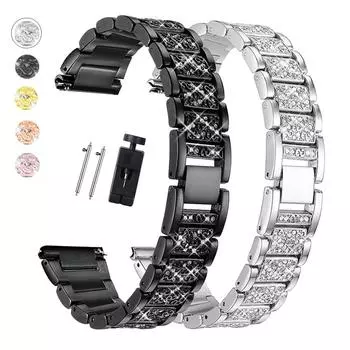 Женский браслет с бриллиантами 20 мм 22 мм для Samsung Galaxy Watch3 45 мм ремешок для Galaxy Watch Active 2-полосный металлический ремешок для часов Huawei GT Pro amazfit Watch