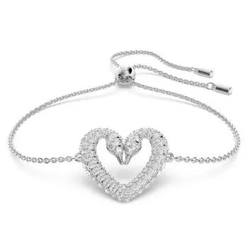 Женский браслет Swarovski Una с родиевым покрытием и лебединой шеей в форме сердца с прозрачными кристаллами 5625534