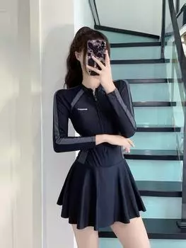 Женский цельный купальник с длинными рукавами XXXL темно-синий