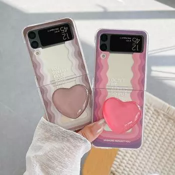 Женский чехол с милым сердечком и волнистым узором для Samsung Galaxy Z Flip 4, прозрачный жесткий чехол из ПК для Galaxy Z Flip 3 For Galaxy Z Flip 4