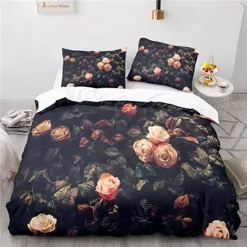 Женский Девочки Art Rose Flowers 3D Пододеяльник Комплект с Наволочкой Элегантный Цветочный Постельный Комплект Европа/Австралия/США Королева Размер King 135x200cm