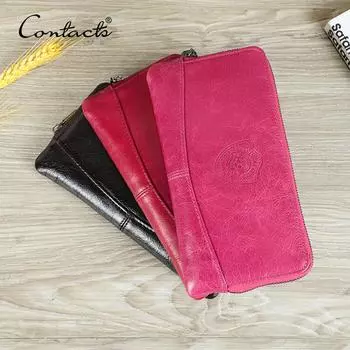 Женский длинный кошелек из натуральной кожи с карманом для телефона на молнии, сумка для денег с карманом для монет, женские кошельки-клатчи, RFID-кошелек кофейный
