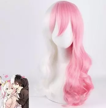 Женский длинный волнистый вьющийся парик, косплей Danganronpa Monomi, костюм Dangan Ronpa, термостойкие синтетические волосы, белые, розовые парики 67-70CM розовый