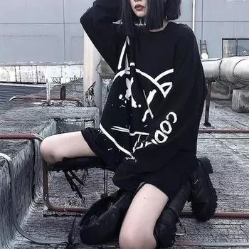 Женский готический граффити-пуловер Harajuku Hip Hop Punk Streetwear Tops XXL чёрный