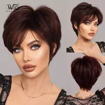 Дамский красно-коричневый 23см короткие волосы дышащий и удобный парик 23Cm 9 Inch темно-фиолетового