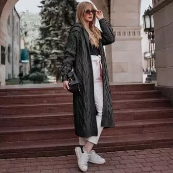 Женский кардиган с длинными рукавами и длинными капюшонами, свитер большого размера, свободные вязаные свитера, кардиган, верхняя одежда, пальто большого размера M розовый