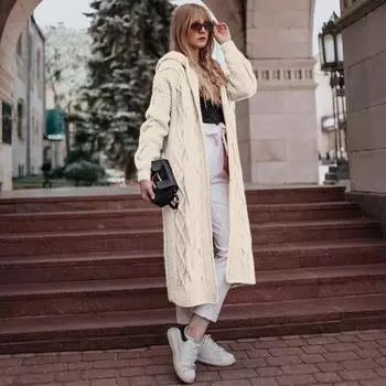 Женский кардиган с длинными рукавами и длинными капюшонами, свитер большого размера, свободные вязаные свитера, кардиган, верхняя одежда, пальто большого размера M розовый