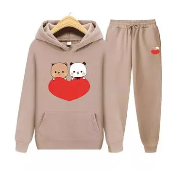 Женский комплект с капюшоном с принтом Bubu и Dudu, модная качественная одежда, классический простой спортивный костюм, одежда в стиле Харадзюку S