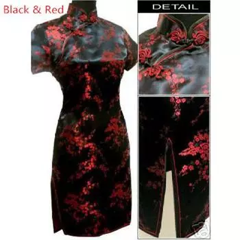 Женский короткий Cheongsam из парчи в традиционном китайском стиле с принтом, тонкий размер S-5XL S чёрный