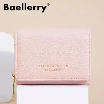 Женский короткий кошелек Baellerry Trifold с текстурой личи, женский кошелек на молнии, держатель для карт