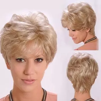 Женский короткий парик Omber Blonde, синтетический вьющийся парик с челкой для женщин, костюм для повседневного использования, костюм для вечеринки, термостойкое волокно золотистый