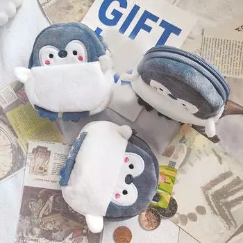 Женский кошелек для монет, мини-сумочка, милый плюшевый маленький пингвин, кошелек на молнии для ключей, помады, денег