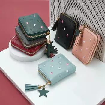 Женский кошелек женский мини маленький короткий кошелек с кисточками милый женский на молнии искусственная кожа серый