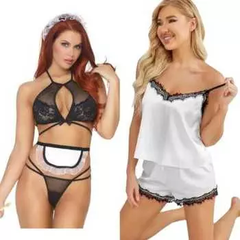 Женский костюм Ladysta, черно-белый сетчатый комплект горничной для ролевых игр и стильный кружевной комплект нижнего белья Babydoll - женский топ и короткая ночная рубашка свободного размера (S M L)