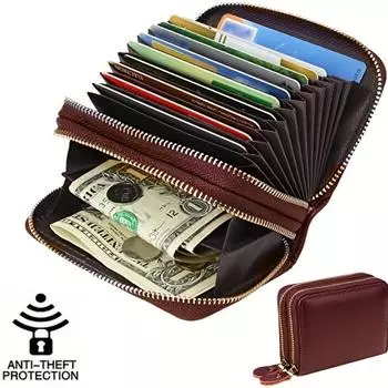 Женский кожаный кошелек на молнии с RFID-блокировкой, небольшой кошелек, держатель для кредитных карт чёрный