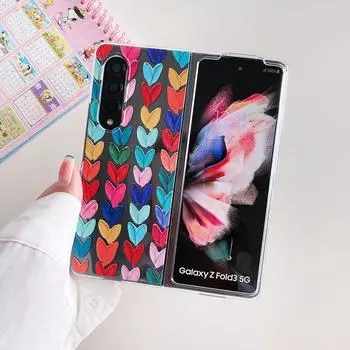 Женский милый красочный чехол с сердечком для телефона Samsung Galaxy Z Fold 4 3 5g, прозрачный жесткий чехол для ПК Z Fold3 For Samsung Z Fold 3