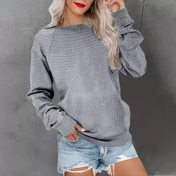 Женский модный пуловер с длинными рукавами и однотонный свитшот XXL