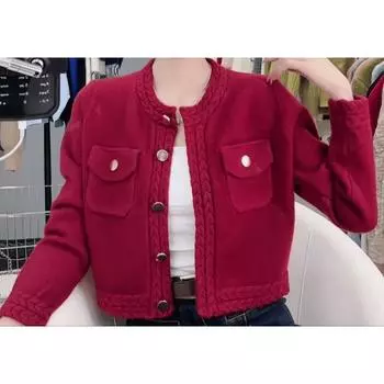 Женский осенне-зимний винтажный вязаный кардиган однотонный свитер One Size красный