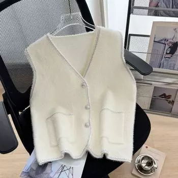 Женский осенне-зимний вязаный кардиган повседневный жилет one size fits all чёрный