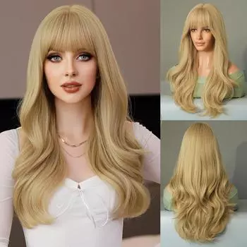 Парик Taylor Swift Blonde — естественные синтетические вьющиеся волосы с прямой челкой | Длинные волнистые для женщин, вечеринок и косплея 60cm 24inch золотой