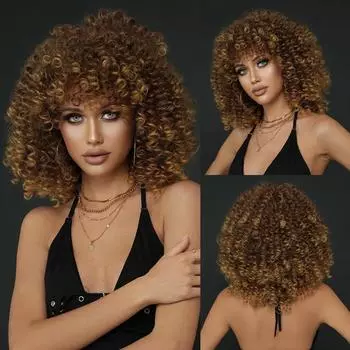 Парик Honey Blonde Coily Spring - термостойкие тугие кудри, афро-текстурированный синтетический парик для чернокожих женщин, защитная укладка 42cm 16 inch золотой