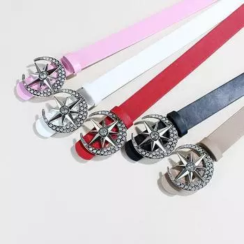 Женский ремень с пряжкой в виде звезды Y2K Moon Luxury Bling Sequin Punk Metal Buckle Belt пояс для джинсов и брюк Party Belt чёрный