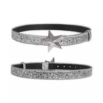 Женский ремень с пряжкой в виде звезды Y2K Luxury Bling Sequin Punk Metal Buckle Waist belt Shiny Pu Leather Belt Jeans