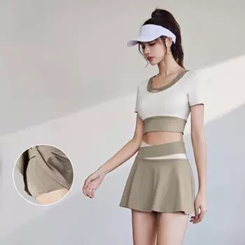 Женский спортивный комплект Juyitang High Elastic Nude Running Sports Set - цветные блоки, двухкомпонентный, анти-экспозиционный дизайн XXL