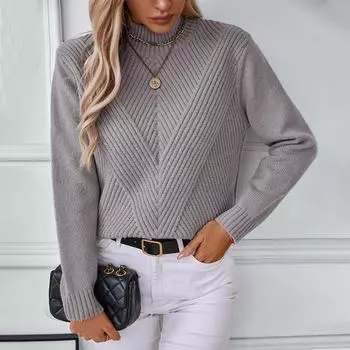 Женский свитер с длинными рукавами и принтом «Drizzle Solid Color Half Waterneck» — осень/зима в европейском и американском стиле L серый