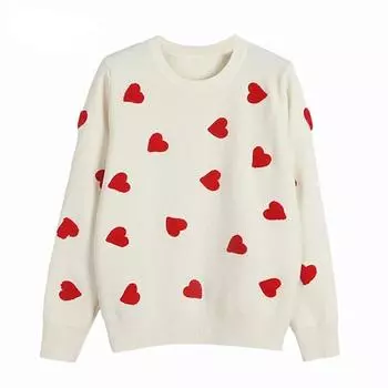 Женский свитер с вышивкой Kawaii Heart C-257 белый